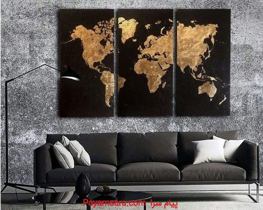 تابلو اکلریک و ورق طلا  طرح نقشه جهان