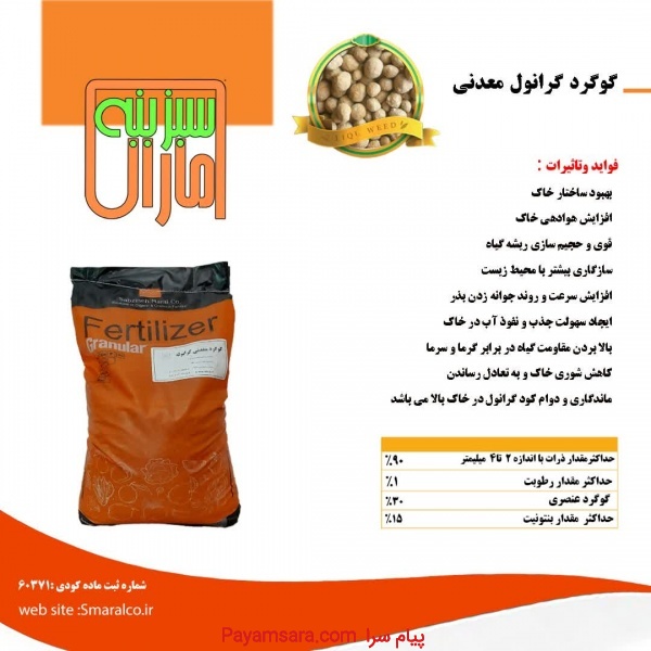 گوگرد گرانوله معدنی سبزینه مارال