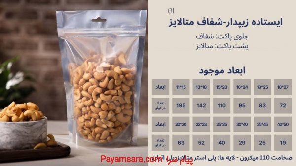 تولید و فروش انواع پاکت ایستاده زیپ دار