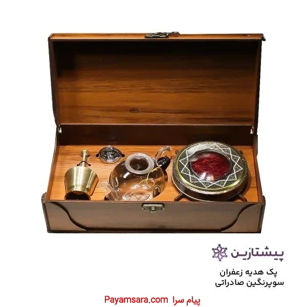 پک هدیه زعفران ۳ گرم در جعبه چوبی | ظرف خاتم ۵ گرم